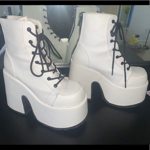 Black and white combat heels